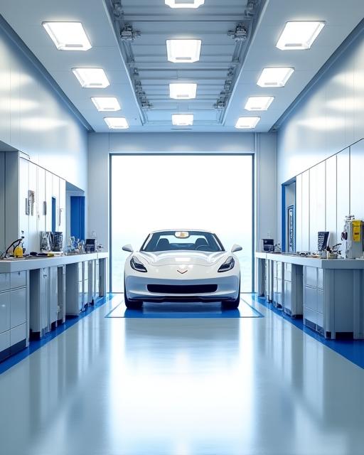 The bright and clean interior of the Pristine Auto Spa washing bay.
